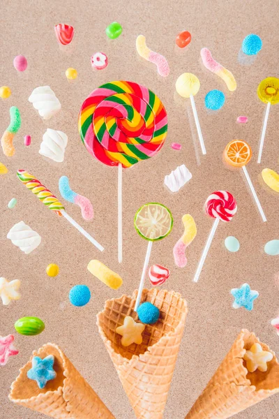 Waffle cones and candies — Stock Photo, Image