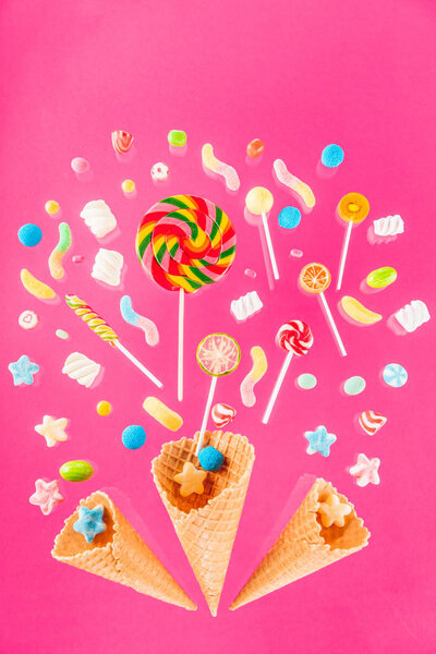 Waffle cones and candies 