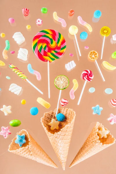 Waffle cones and candies — Free Stock Photo