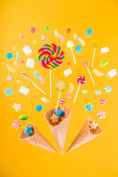Waffle cones and candies 