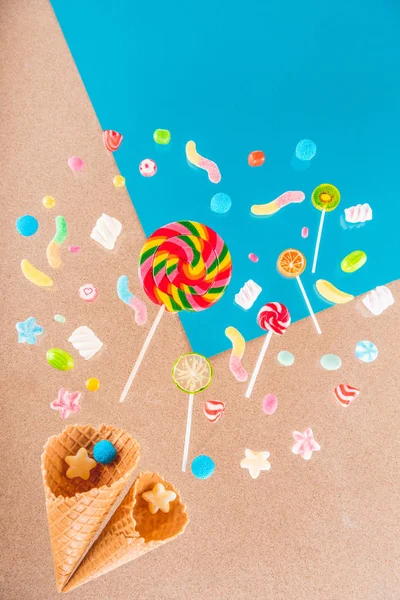 Waffle cones and candies — Free Stock Photo