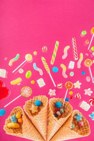 Waffle cones and candies 