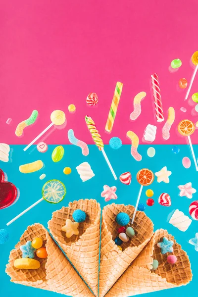 Waffle cones and candies — Stock Photo, Image