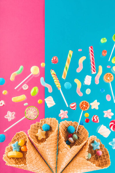 Waffle cones and candies 