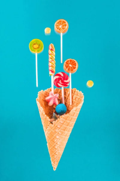 Waffle cone and candies — Stock Photo, Image