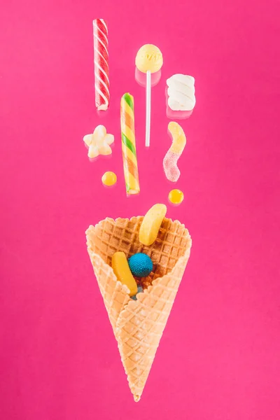 Waffle cone and candies — Free Stock Photo