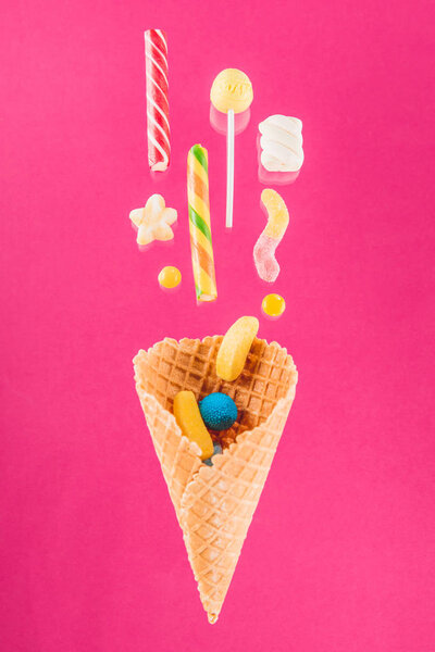 Waffle cone and candies 