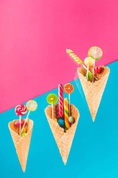 Waffle cones and candies — Stock Photo, Image