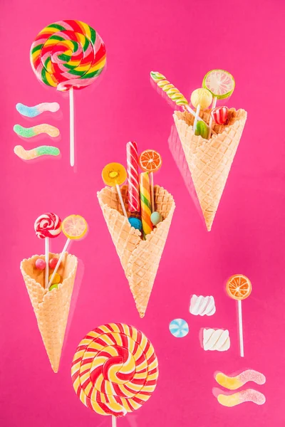 Waffle cones and candies — Stock Photo, Image