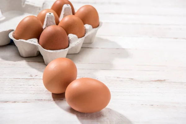 Chicken eggs in box — Stock Photo