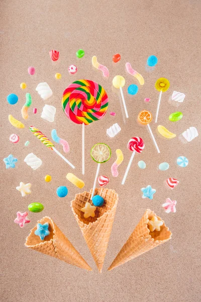 Waffle cones and candies — Stock Photo