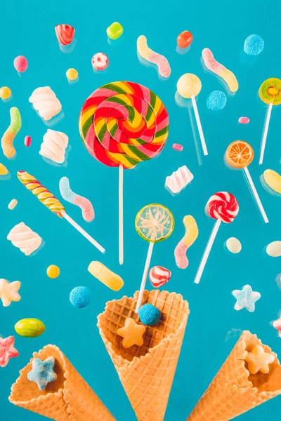 Waffle cones and candies — Stock Photo