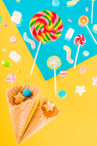 Waffle cones and candies — Stock Photo