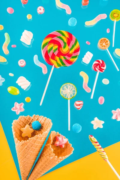 Waffle cones and candies — Stock Photo