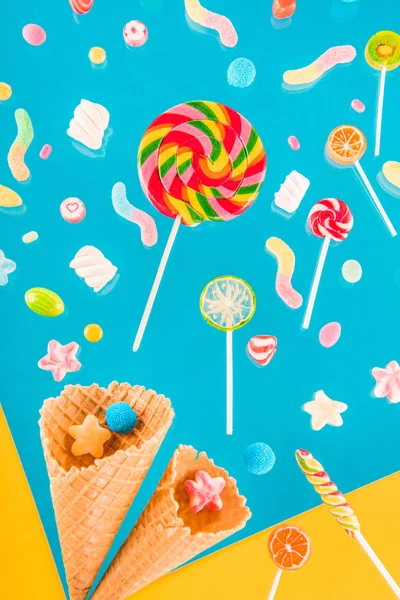 Waffle cones and candies — Stock Photo