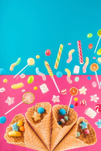 Waffle cones and candies — Stock Photo