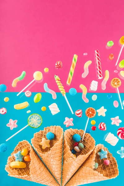 Waffle cones and candies — Stock Photo