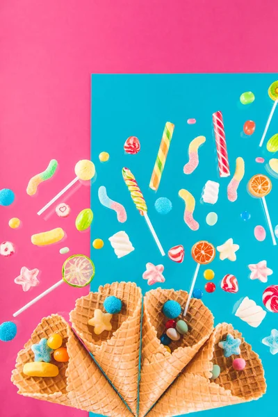 Waffle cones and candies — Stock Photo