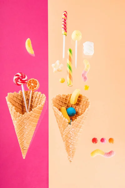 Waffle cones and candies — Stock Photo