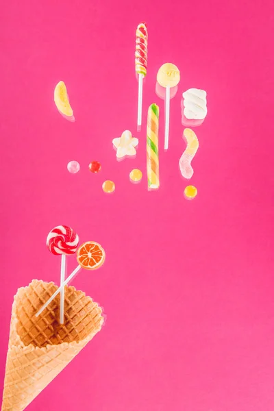 Waffle cones and candies — Stock Photo