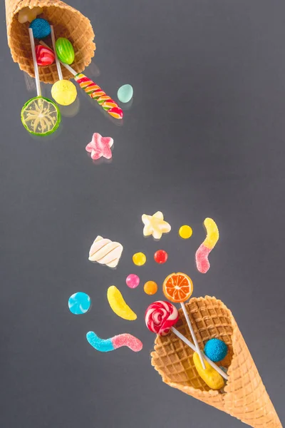 Waffle cones and candies — Stock Photo