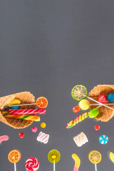 Waffle cones and candies — Stock Photo