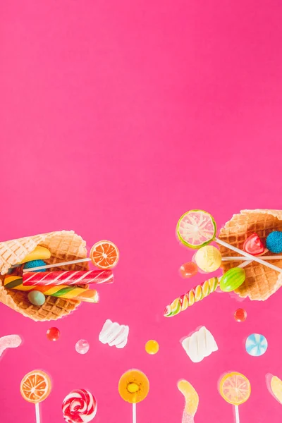 Waffle cones and candies — Stock Photo