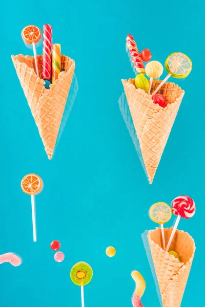 Waffle cones and candies — Stock Photo