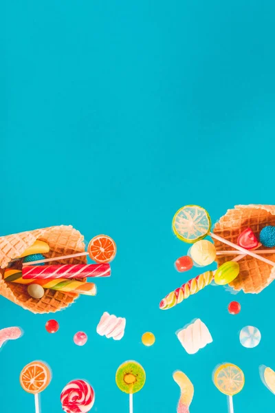 Waffle cones and candies — Stock Photo