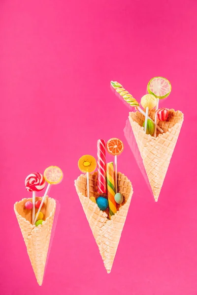 Waffle cones and candies — Stock Photo