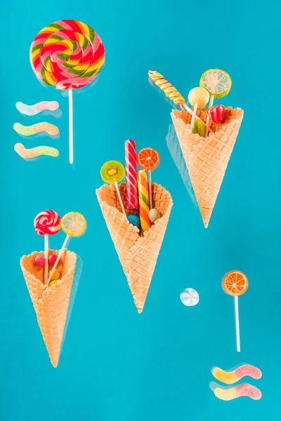 Waffle cones and candies — Stock Photo