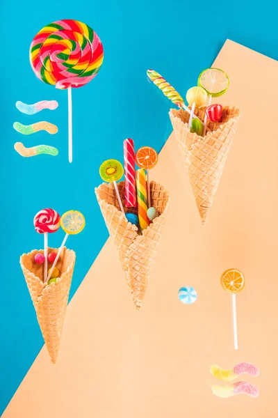 Waffle cones and candies — Stock Photo