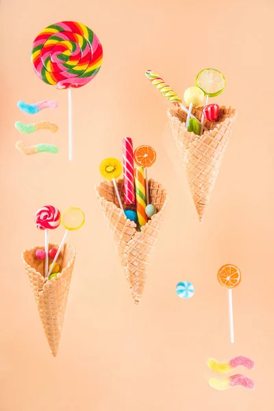 Waffle cones and candies — Stock Photo