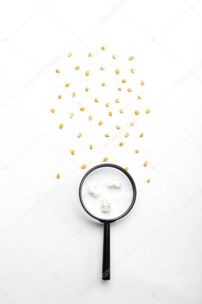popcorn and magnifying glass