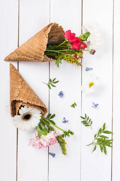 Flowers in waffle cones — Stock Photo, Image