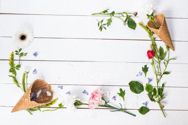 Flowers in waffle cones — Stock Photo, Image