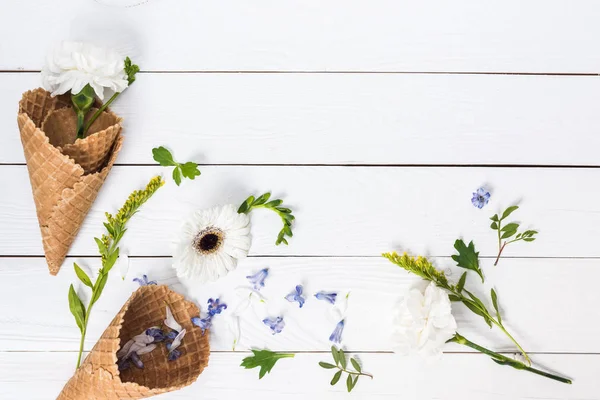 Flowers in waffle cones — Stock Photo, Image