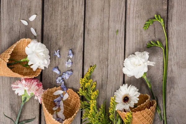 Flowers in waffle cones — Stock Photo, Image