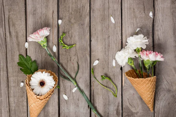 Blumen in Waffeltüten — Stockfoto