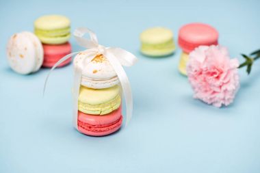 Macarons tying with white ribbon for gift  clipart