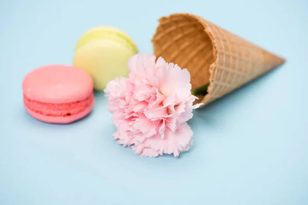 Handmade macarons in waffle cone — Stock Photo, Image