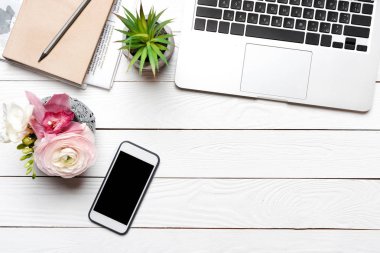 Laptop and smartphone on desk clipart