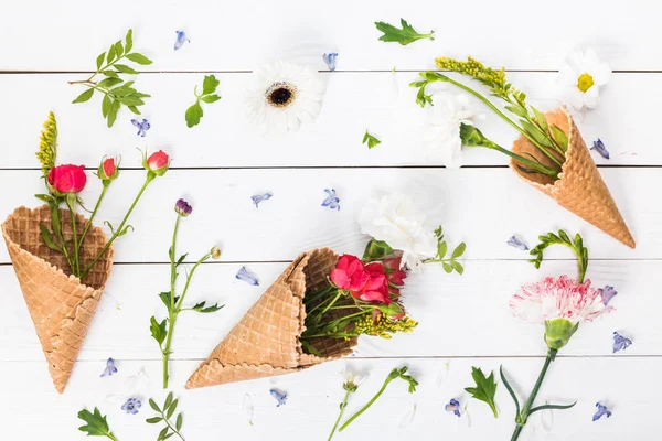 Flowers in waffle cones — Stock Photo