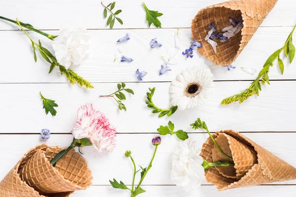 Flowers in waffle cones — Stock Photo