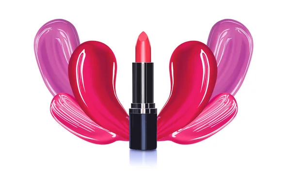 Lippenstift realistisches Make-up-Konzept mit Schmierereien auf weißem Hintergrund. — Stockvektor