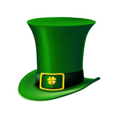 Yonca ile St Patricks günü yeşil cin şapka. Vektör çizim
