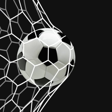Futbol ya da futbol siyah arka plan üzerine net 3d top.