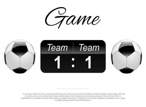 Fußball oder Fußball schwarzes Banner mit 3D-Ball und Anzeigetafel — Stockvektor