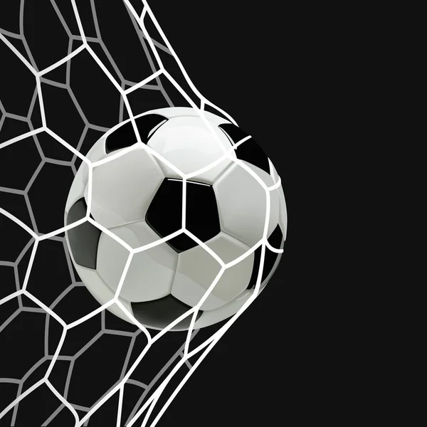 Football ou Football 3d Ball dans le filet sur fond noir . — Image vectorielle