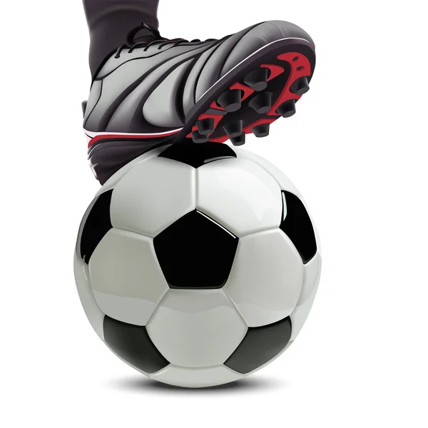 Soccer ball with football player feet on it. — Stock Vector